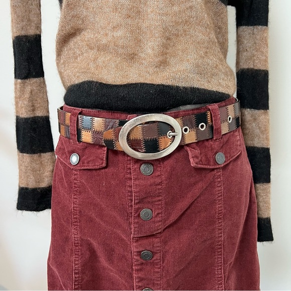 Fossil Vintage Y2K Patchwork Genuine Leather Boho Hippie Belt 🤎✨ - Picture 2 of 14